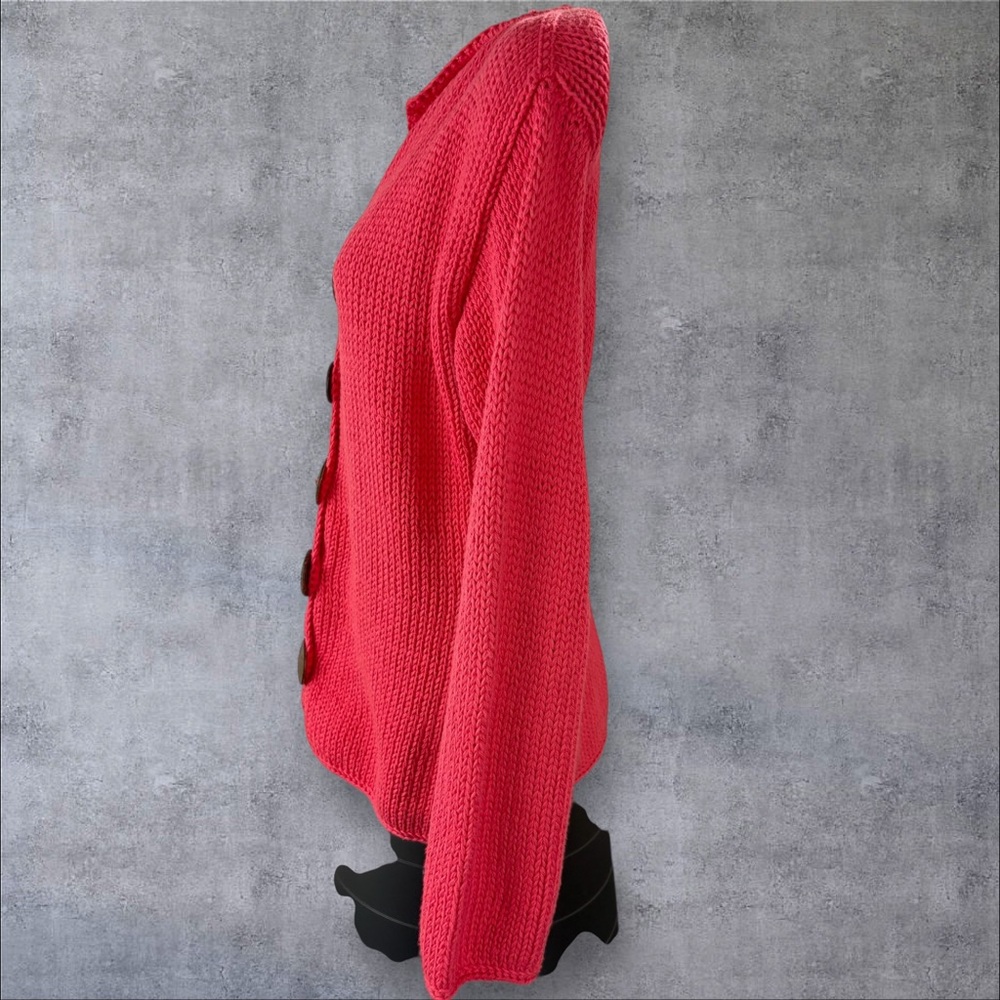 Pure Handknit Cardigan Womens Size XS/S Big Buttons Chunky Knit Coral (864) - Picture 3 of 10